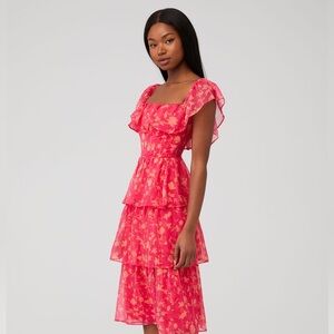 Amanda Uprichard Venezia Midi Pink Floral Dress Size Medium (runs big)